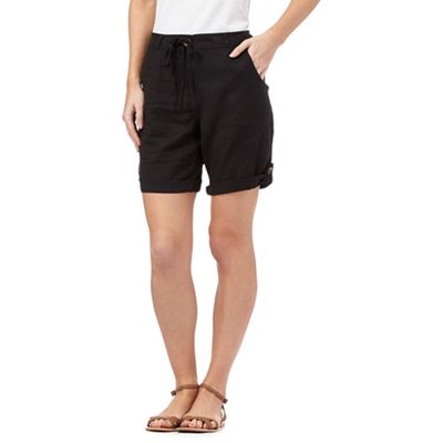 Black linen blend cargo shorts